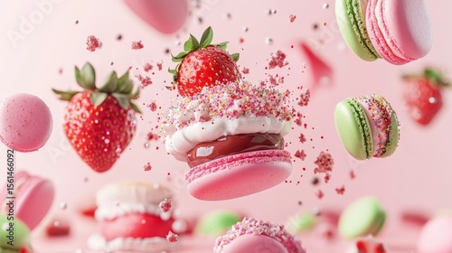 Wallpaper Mural A cake with chocolate, strawberries, and macarons. Colorful macarons. Beautiful macarons. Macarons on an elegant cake. Delicious desserts and confectionery products. Copy space area Torontodigital.ca