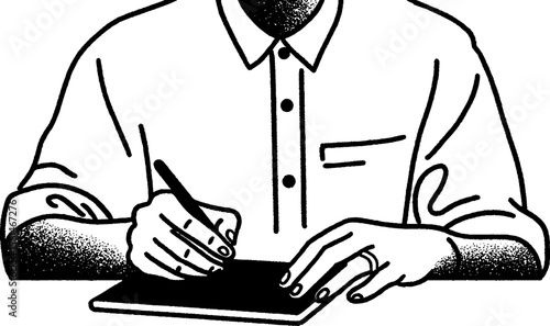 Hand drawn sketch of an artist using stylus for digital art creation