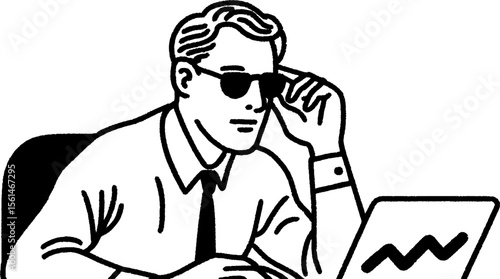 Digital investor watching tutorial video sketch for educational purposes