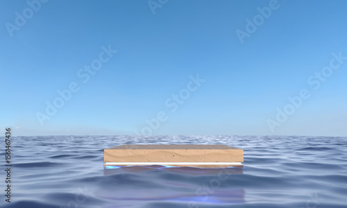Empty podium on ocean background. 3d render