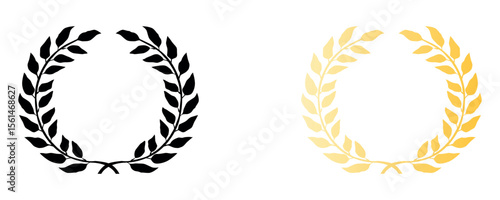 Laurel wreath symbol set in black and gold color variations