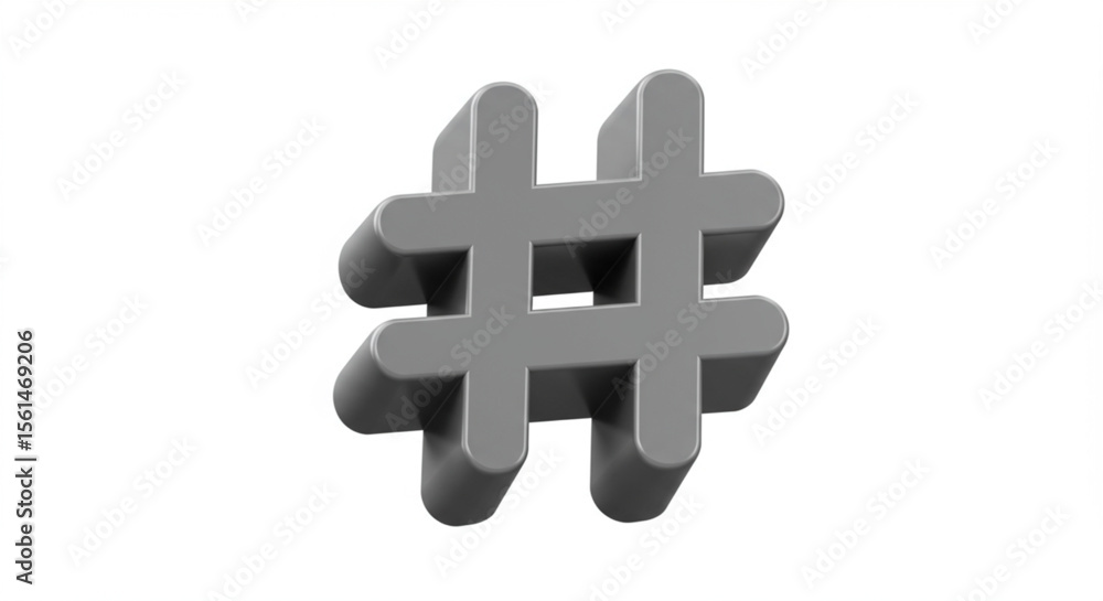 Obraz premium Gray hashtag symbol, three-dimensional, isolated on white background.