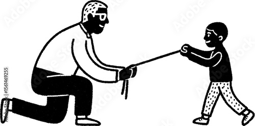 Heartwarming moment of grandfather teaching grandchild with playful interaction