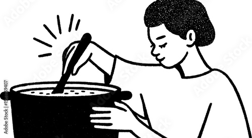 Grandmother stirring jam in pot - culinary art concept for print or card