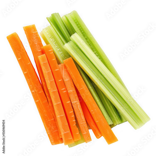 Fresh carrot and celery sticks isolated on transparent background