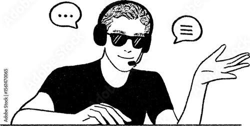 Live streamer engaging with online audience in modern sketch art