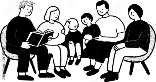 Multigenerational family gathering for storytime