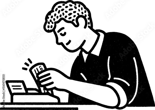 Person depositing cheque at counter - financial transaction scene for design use