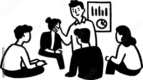 Team meeting with presentation charts and seated audience