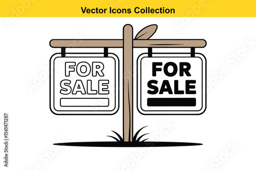 Two for sale signs on a wooden post with grass and a leaf