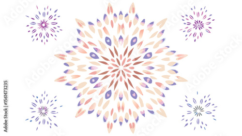 Watercolor floral arrangement featuring a central blossom and smaller floral accents around it