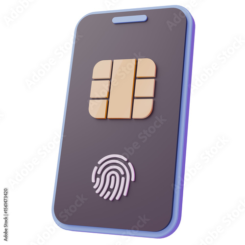 Smart Pay with built-in IC chip and fingerprint recognition. 3d illustration icon.