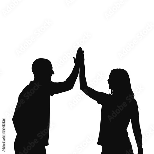 Two silhouetted people highfiving against a bright sky, symbolizing success and teamwork