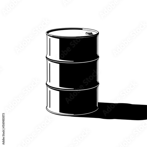 A black oil barrel, used for fuel and petroleum storage, isolated on a white background