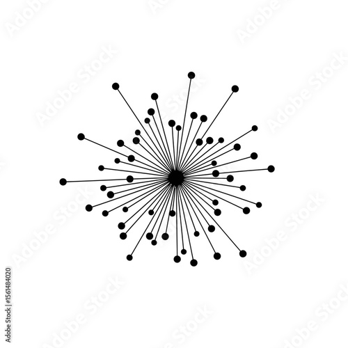 A modern abstract design featuring lines and dots radiating from a central point, isolated on white background