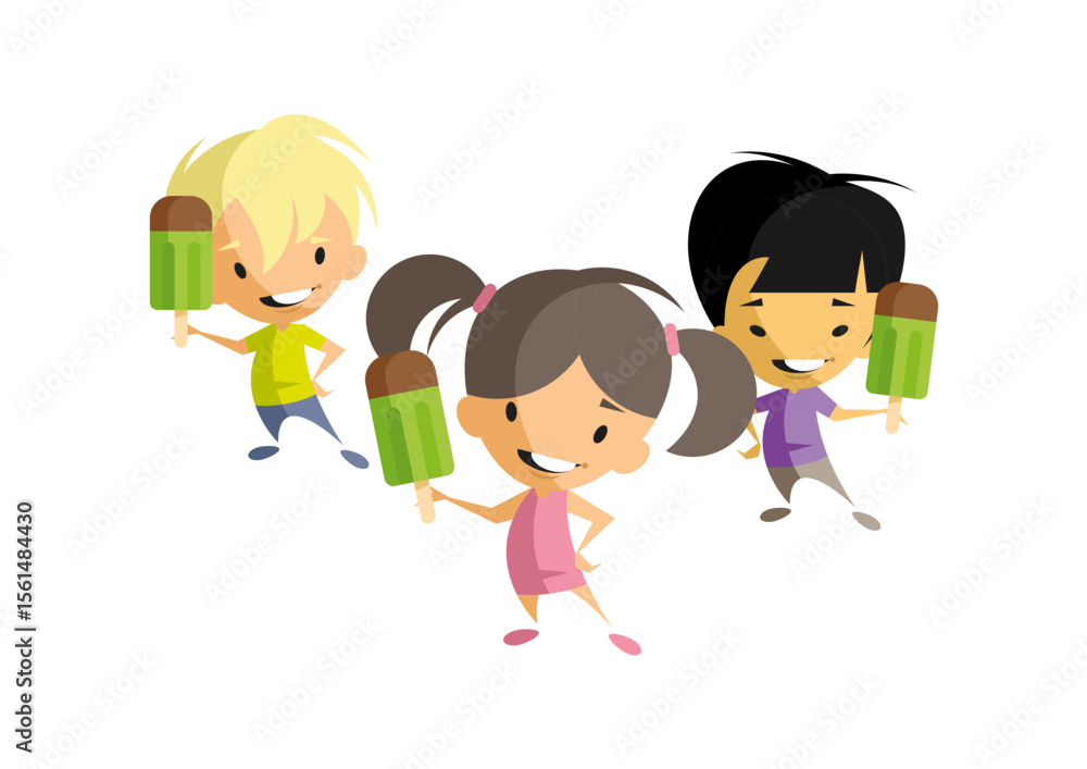 Three children eating soda pop ice cream Three children eating soda pop ice cream