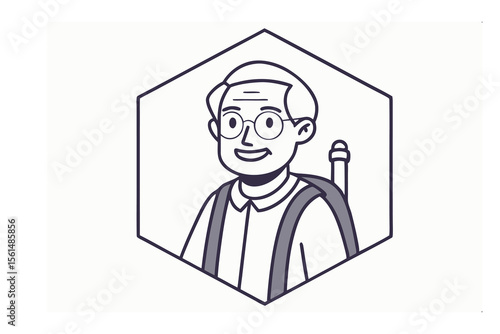 The Scholar's Gaze: An elegant line drawing of a scholar exudes an air of wisdom and serenity, framed by a stylized hexagon, perfect for academic branding.