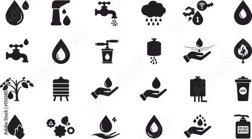 Water Conservation Icons A Collection of  Essential Glyph Illustrations for Sustainable Resources