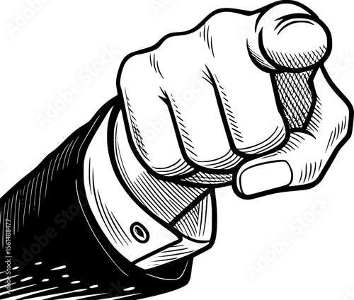 Vektor Design Element Comic Style - Hand - Zeigefinger zeigt auf dich - Cartoon Zeichnung Kontur - gezeichnet