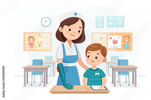 Healthcare Harmony: An image depicting a nurse's attentive care towards a young child, creating a sense of comfort within the healthcare setting.