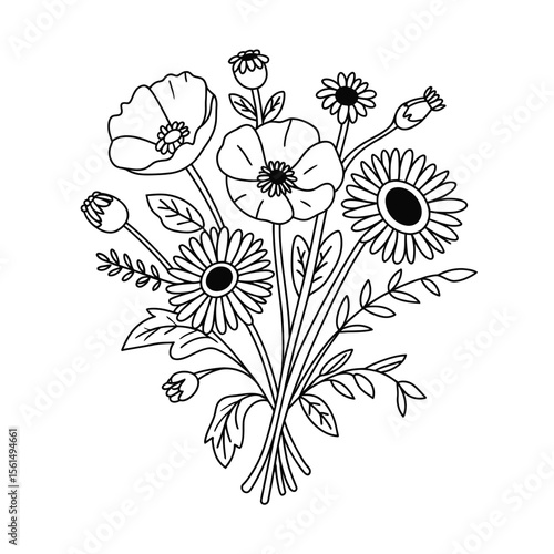 Simple Line Drawing of a Floral Bouquet