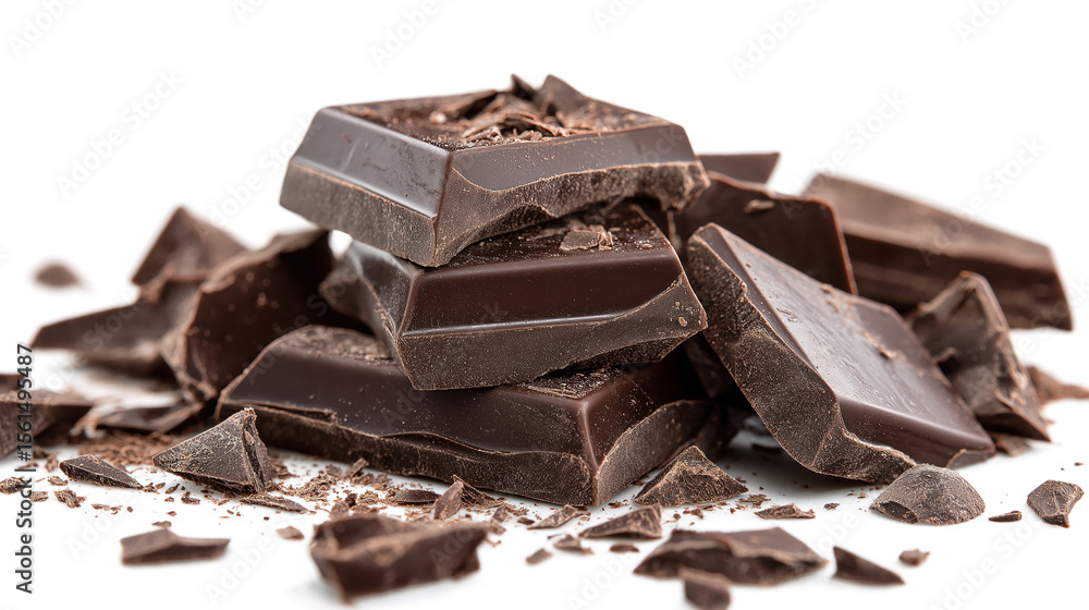A pile of chocolate pieces with some of them broken A pile of chocolate pieces with some of them broken
