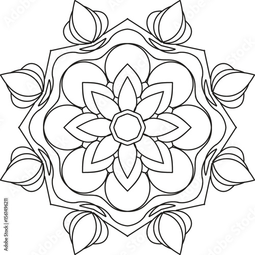Black and white mandala vector isolated on white. Vector hand drawn circular decorative element.