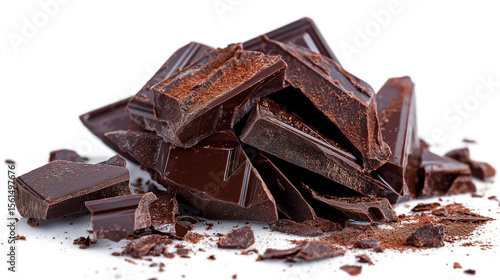 A pile of chocolate pieces with some of them broken
