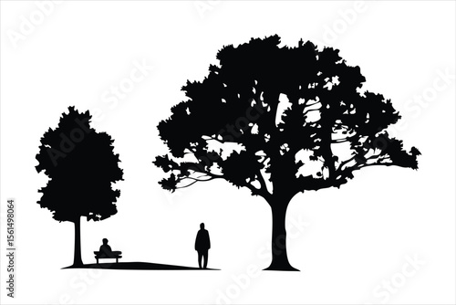 Person Walking Alone with Tree Silhouette - Nature and Solitude