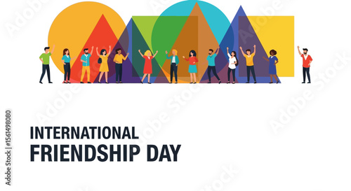 Diverse Group of People Celebrating International Friendship Day with Raised Arms.