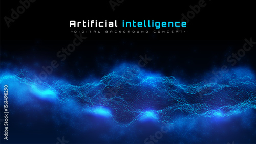 Futuristic technology digital artificial intelligence background, machine deep ai learning process, Blue glow particle motion. Vector illustration.