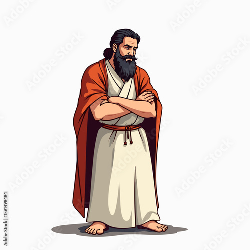 Illustration of a Man with a Beard and Robe Standing with Arms Crossed, Isolated on White Background