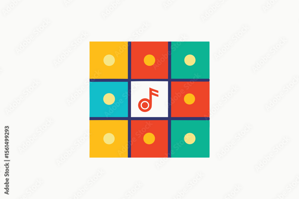 Fototapeta premium Colorful grid with music note symbol in the center