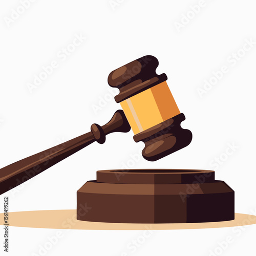 Illustration of a Wooden Gavel Striking a Sound Block, Symbolizing Law and Justice, with Cartoon Style
