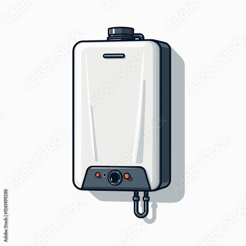 Vector Illustration of a Modern White and Black Water Heater for Home Use