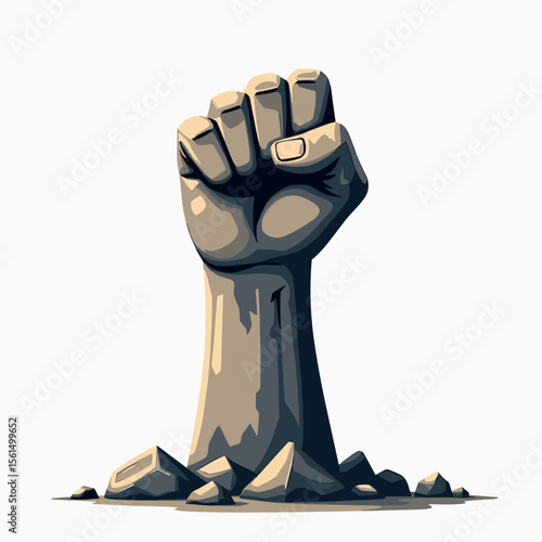 Raised Fist Emerging from the Ground Symbolizing Power, Resistance, and Overcoming Obstacles Illustration