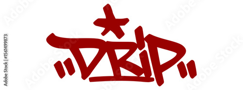 Fashion-forward red graffiti tag "Drip" with bold spray effect and transparent background. A slang word for style, swagger, and confidence.