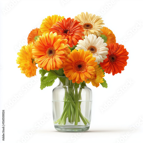 Wallpaper Mural Vibrant Gerbera Bouquet in a Clear Vase , PNG isolated cut out image Torontodigital.ca