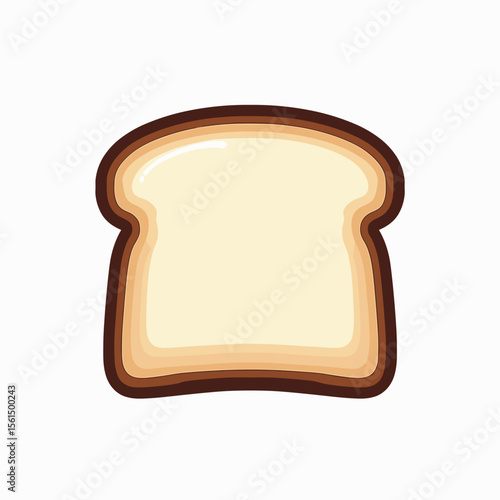 Cartoon Illustration of a Slice of White Bread with Brown Crust, Perfect for Breakfast or Snack