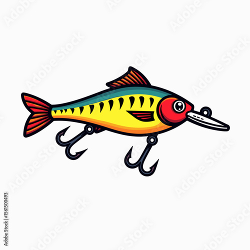 Colorful Cartoon Fishing Lure with Hooks Illustration for Recreational Fishing and Angling