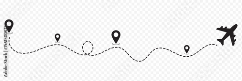 Airplane Travel Path  Destination Map Pins . eps 10