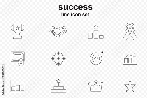 Editable vector line icon set for success and achievement. A Set of Line Icons with Transparent Backgrounds  . eps 10 