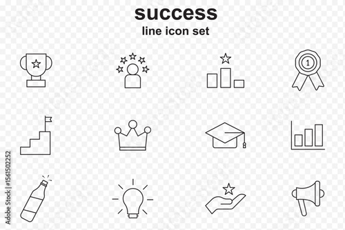 Editable vector line icon set for success and achievement. A Set of Line Icons with Transparent Backgrounds  . eps 10 