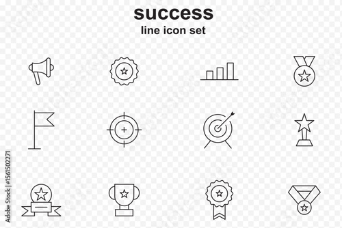 Editable vector line icon set for success and achievement. A Set of Line Icons with Transparent Backgrounds  . eps 10 