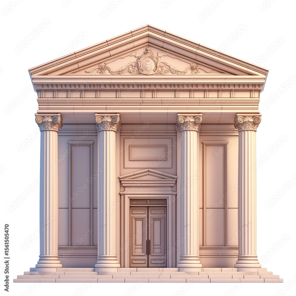 Obraz premium Cute 3D clay illustration of a bank building facade, plasticine style icon for banking, finance, and institutional concepts, isolated element representing stability and wealth.