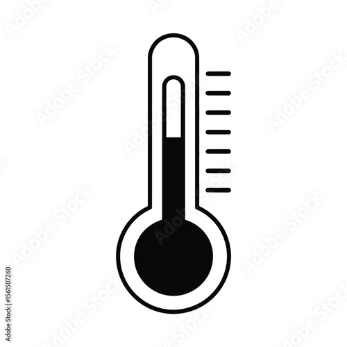 Simple black and white icon of a thermometer showing a moderate temperature reading