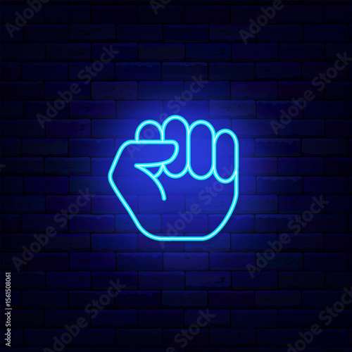 Human hand in knuckle pose neon icon. Fight and power. Command work. Vector stock illustration