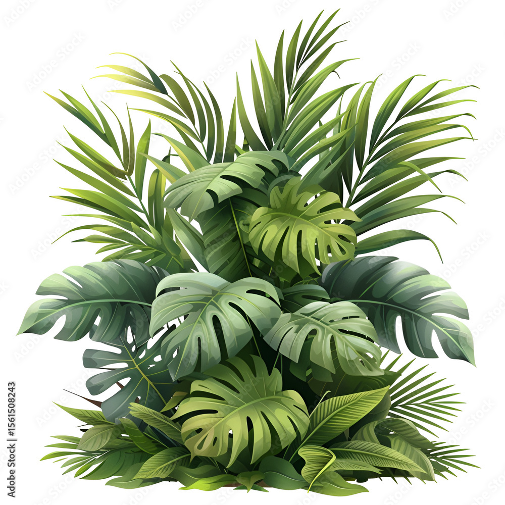 Fototapeta premium Lush Tropical Foliage Monstera Leaves Palm Fronds Green Paradise