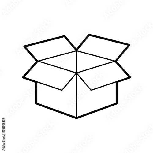 Simple outline drawing of an open cardboard box with flaps spread out