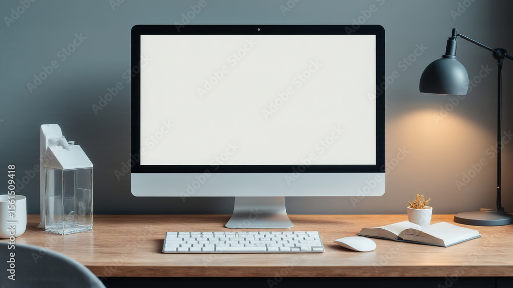 Minimalist Desktop Workspace with Blank Monitor Minimalist Desktop Workspace with Blank Monitor